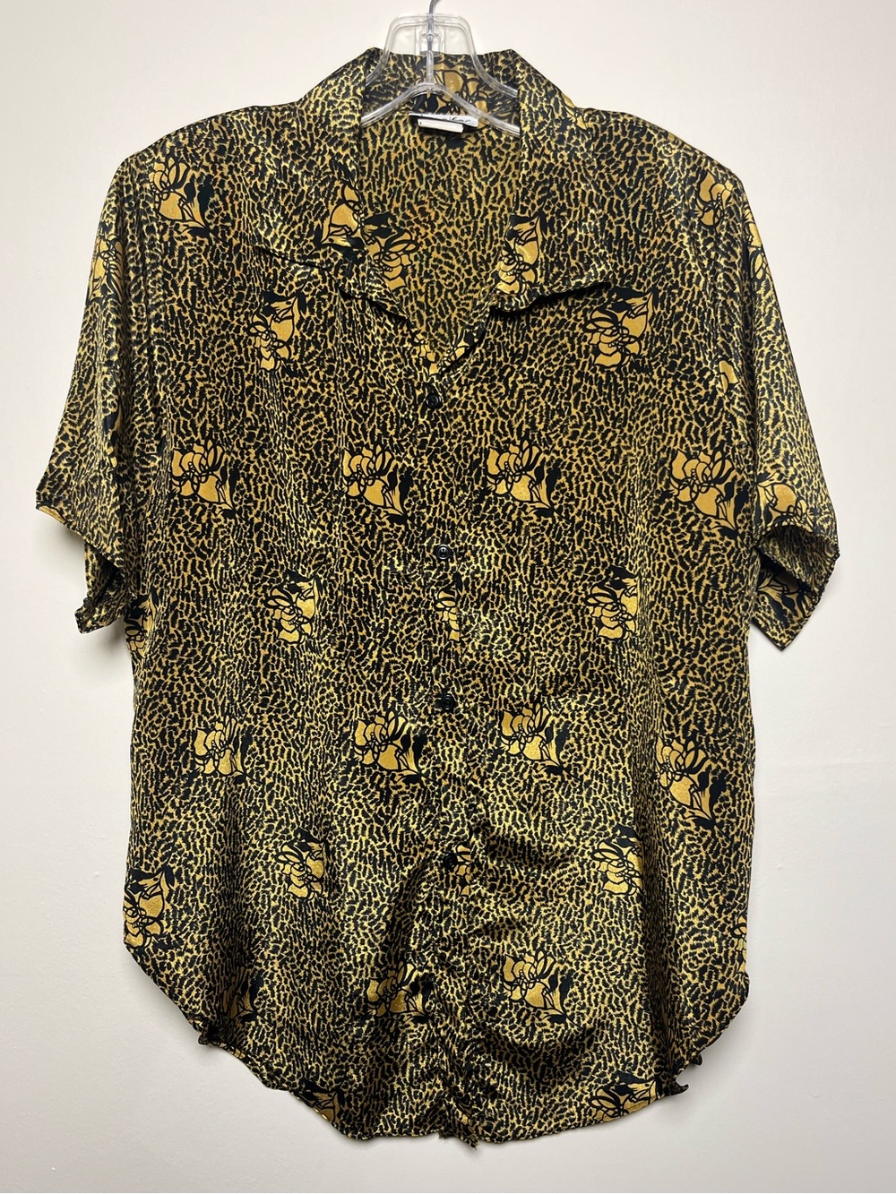 Vintage Women's Jennifer Animal Print Floral Short-Sleeve Button-Up Blouse Sz XL
